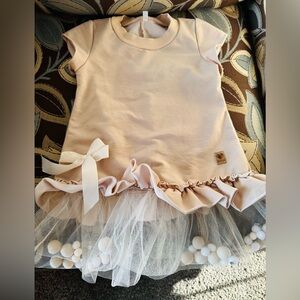 Charming Cream Toddler Girl Dress with Tulle & Pompoms